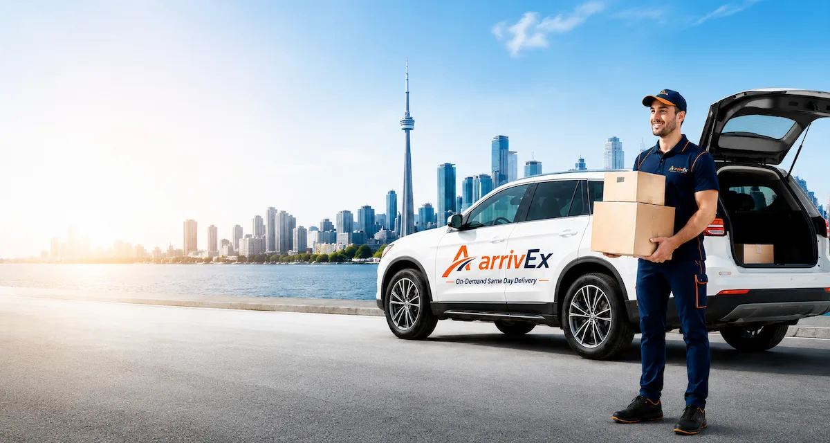 ArrivEx courier preparing parcels for same-day delivery in Toronto